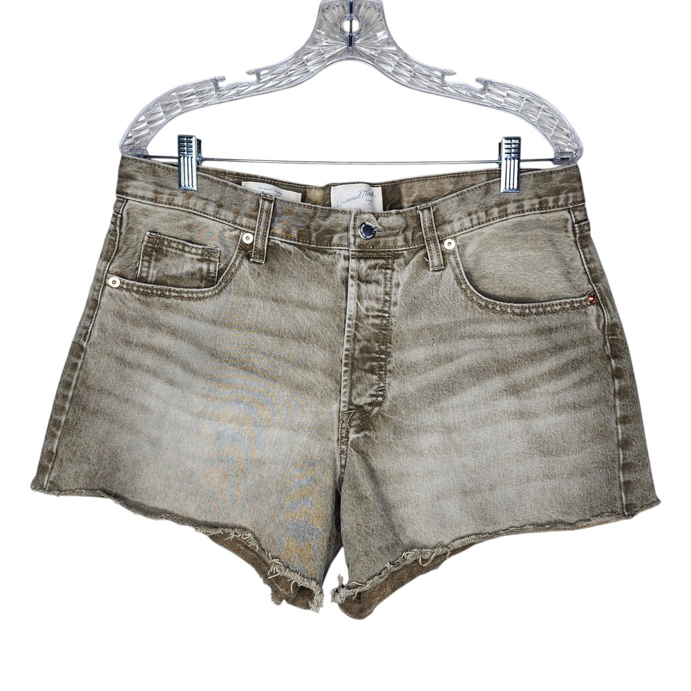 Universal Thread 90s Baggy Shorts Olive Khaki Denim High Rise Raw Hem Size 10